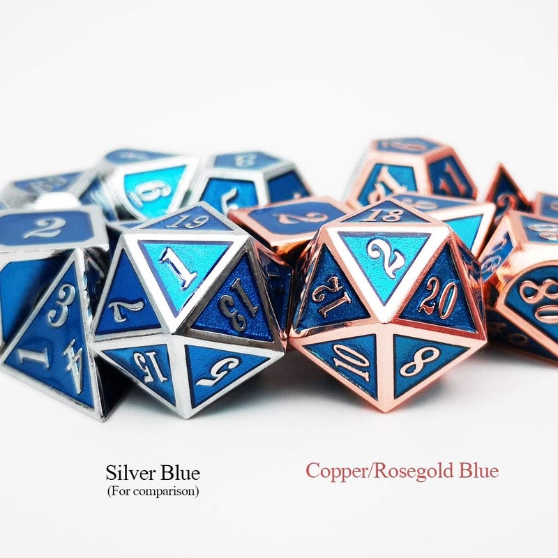 Haxtec Metal DND Dice Set Heavy D&D Dice for Dungeons and Dragons Pathfinder Roleplaying Table Games-Enamel Dice Copper Blue - Image 4